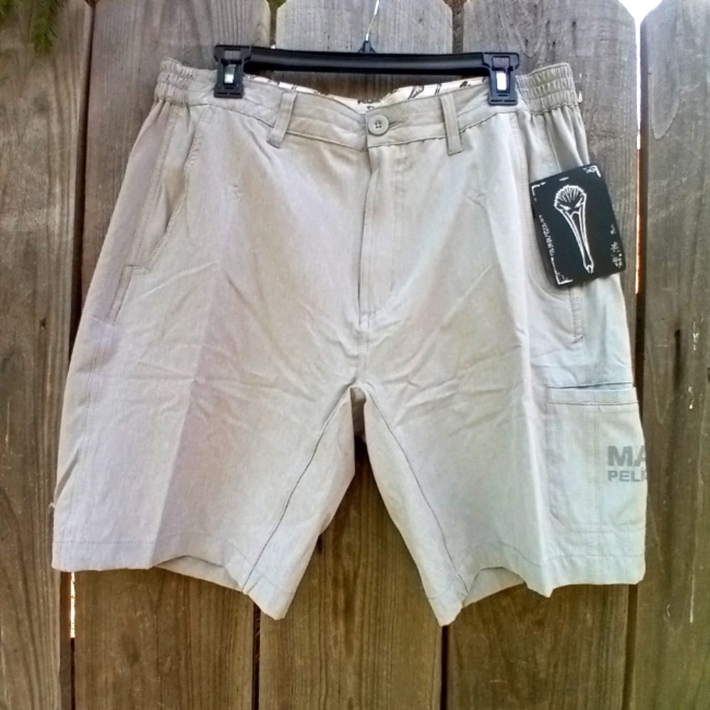 Mad Pelican Mens Donnie's Walking Shorts L Grey Zip Button Lightweight Pockets